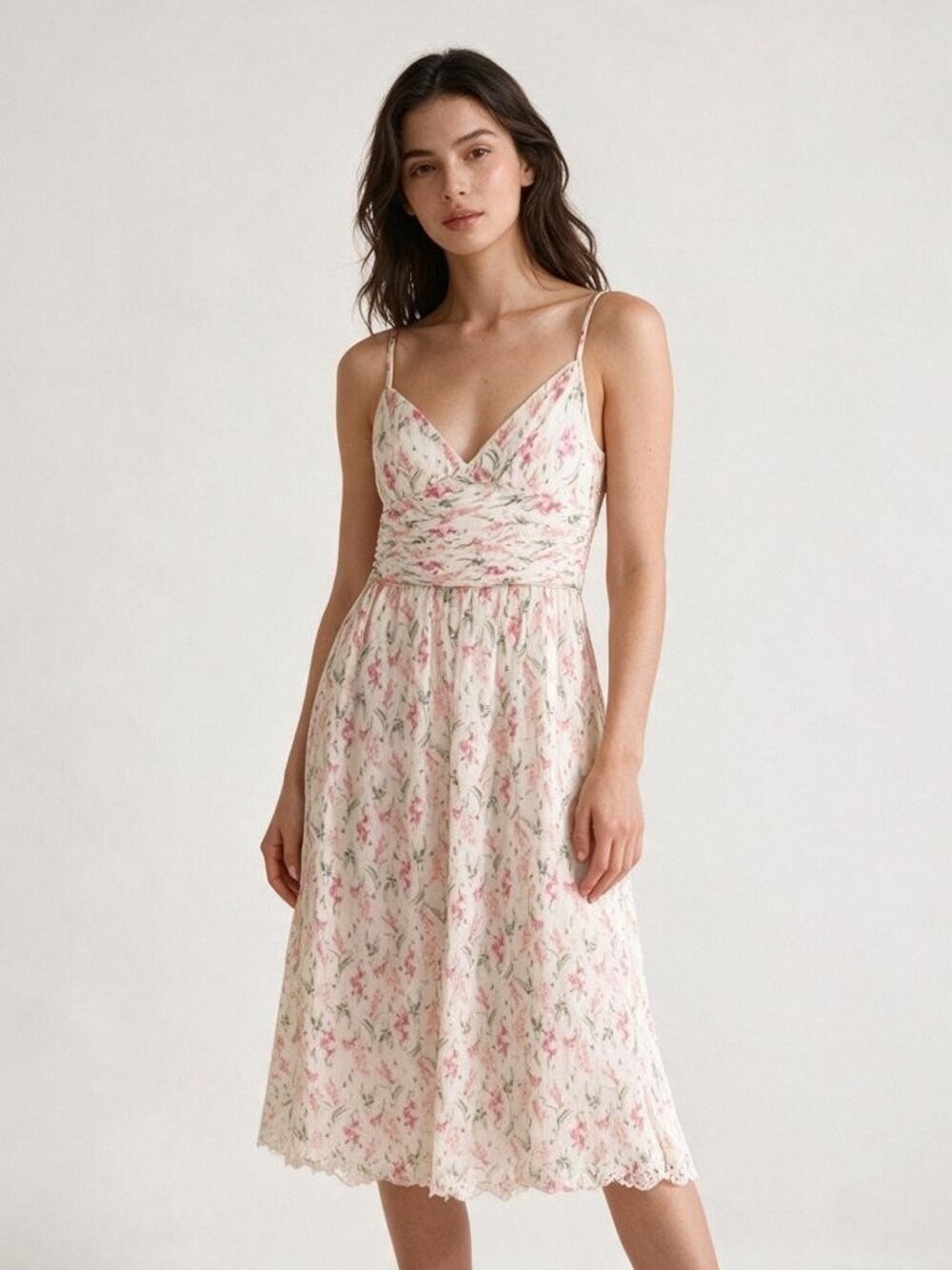 Altar'd State Floral Chiffon Crossover V-Neck Midi Dress Size Small Cottagecore